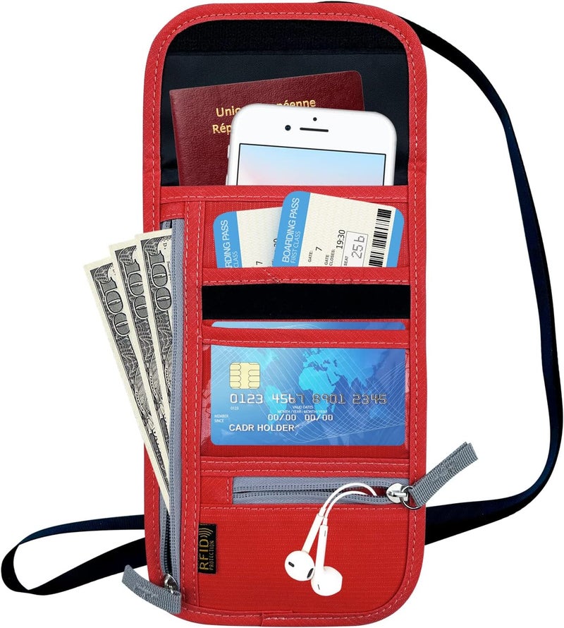Jonyee Travel Neck Wallet, RFID Blocking Passport Holder with Adjustable Neck Strap for Men and Women to Keep Cash, Credit Cards and Travel Documents Safe - Red - Image 5
